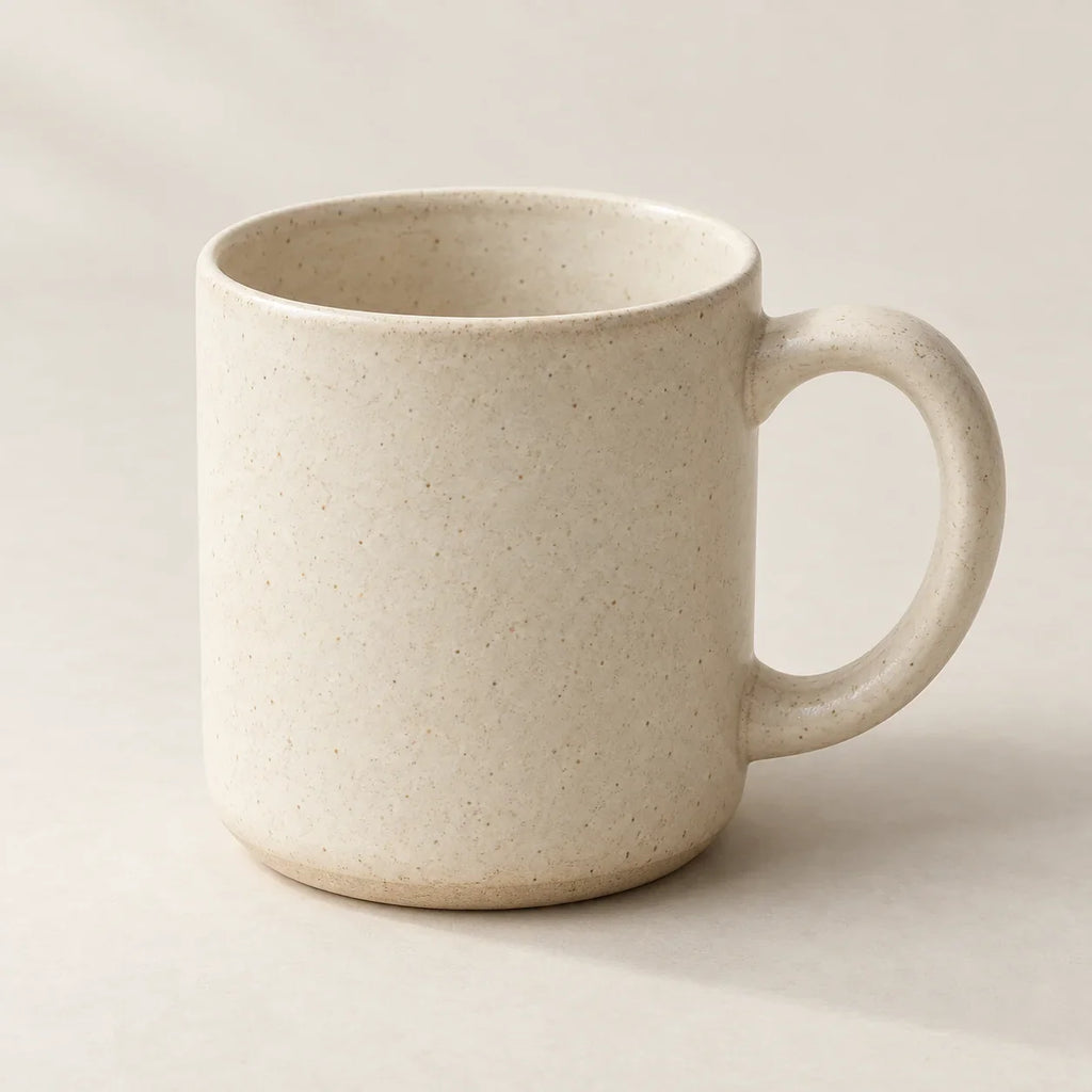 Ivory ceramic mug with a speckled glaze